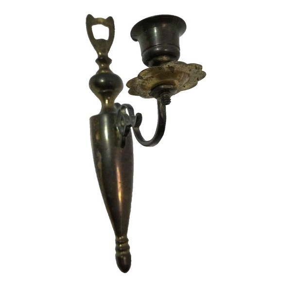 Vintage Pair Castilian Imports Brass Copper Wall Sconces Candle Holders Reverse - Picture 2 of 5